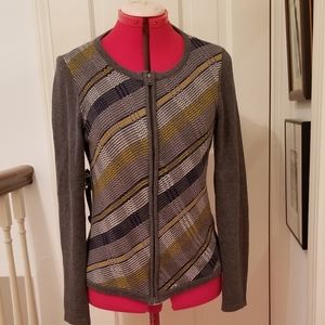 Zip cardigan sweater grey yellow